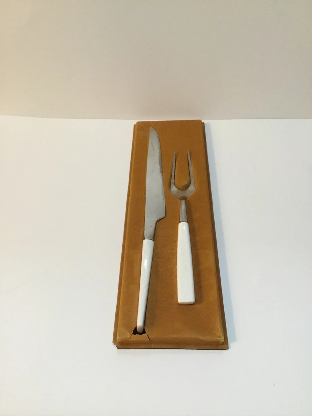 Corningware White Handle Carving Knife and Fork Set